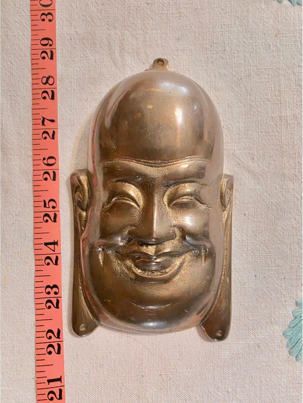 Vintage Brass Laughing Buddha Face Wall Mask